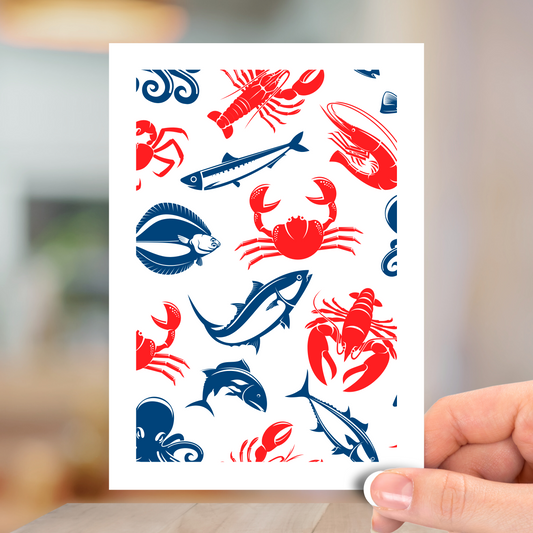 Nautical Pattern, Blue & Red, All Occasion Greeting Card