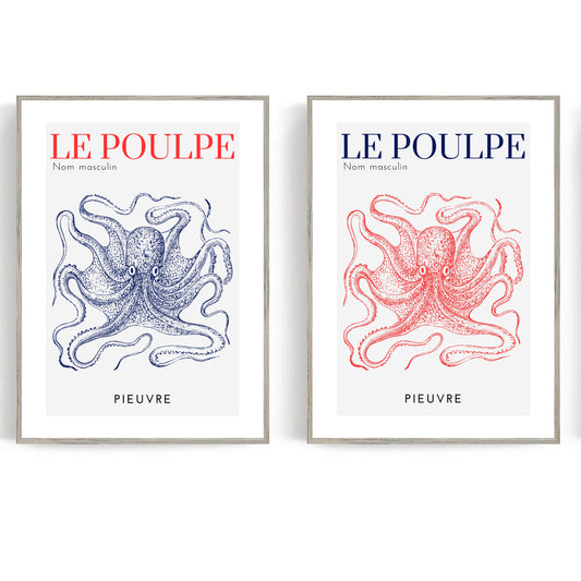 Le Poulpe, Blue or Red, Art Print, A3/A4/A5 Sizes