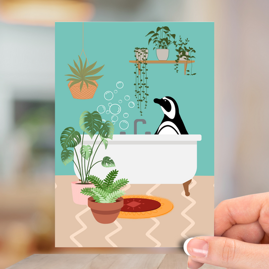 Penguin In Bath, All Occasion Greeting Card