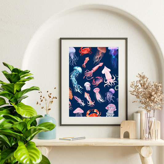 Jellyfish Print, Sealife Artwork, A3/A4/A5 Sizes