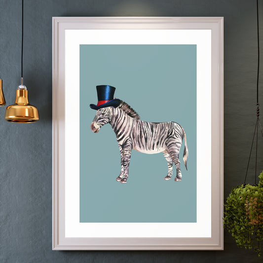 Zebra In A Top Hat, Art Print, A3/A4/A5 Sizes
