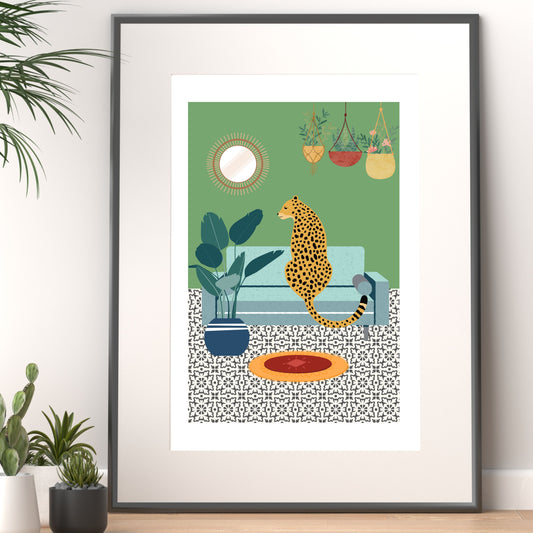 Couch Cheetah, Art Print, A3/A4/A5 Sizes